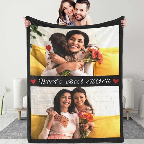 Miniatura 20 de Manta personalizada con texto fotográfico: manta personalizada de 1 imagen, manta de cumpleaños, aniversario, boda, Navidad, regalos para parejas
