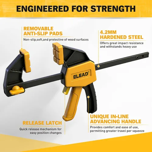 Miniatura 5 de Abrazaderas de barra mini de 6 pulgadas para carpintería, abrazadera/separador F de una mano de 2 piezas, abrazadera para madera con límite de carga