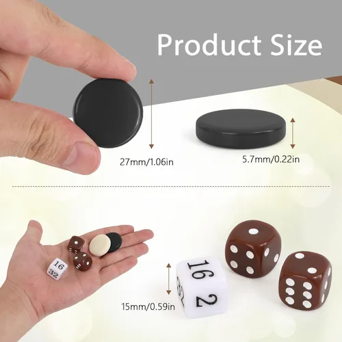 Miniatura 2 de Piezas de Damas - Piezas de Backgammon - Marrón Oscuro/Natural 15 piezas Cada (Negro y Beige, 27mm/1.06in)