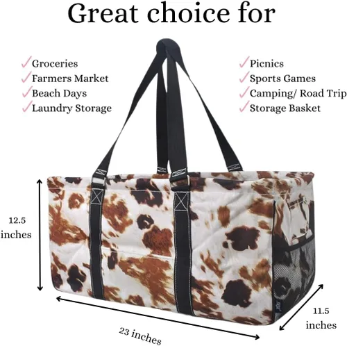 Miniatura 13 de NGIL Bolsa de comestibles reutilizable extra grande plegable de gran tamaño para comestibles, almacenamiento, picnic, playa, Estampado