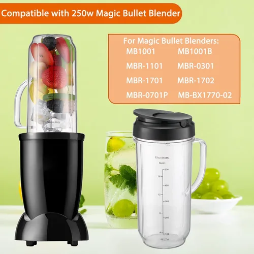 Miniatura 6 de Vasos de repuesto para piezas de repuesto Magic Bullet de 22 onzas compatibles con Magic Bullet MB1001 MBR-0701AK de 250 W (marcas medidas), tapa