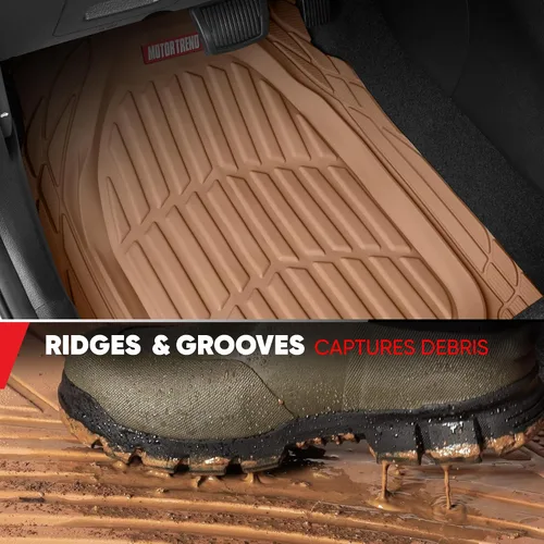 Miniatura 6 de Motor Trend FlexTough - Alfombrillas de Goma Beige Originales para Vehículos de 3 Filas, Delantera y Trasera 2ª Fila Plato Hondo Todo Clima
