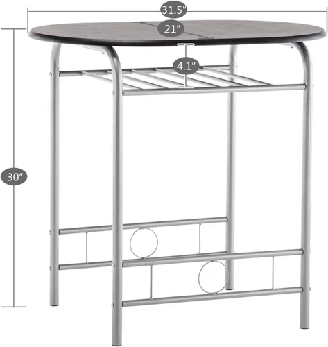 Miniatura 6 de Juego de mesa redonda y sillas de madera para cocina, comedor, 3 piezas, con marco de metal y estante de almacenamiento, bistró, pub, desayuno, Negro