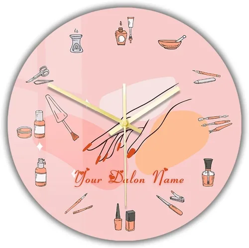 Miniatura 15 de Reloj de pared de salón de uñas de 12 pulgadas, nombre personalizado, regalo de técnico de uñas, reloj de pared silencioso sin tictac, funciona