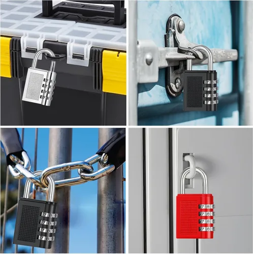 Miniatura 5 de ZHEGE Gym Lock - Candado de combinación de 4 dígitos para casillero, escuela, almacenamiento, habitación, valla, caja de herramientas (negro)