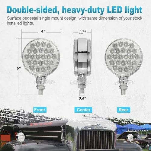 Miniatura 6 de Partsam 2 luces LED redondas de doble cara y luces auxiliares azules, luces LED de pedestal, montaje en poste 48 LED para camión, remolque, espejo