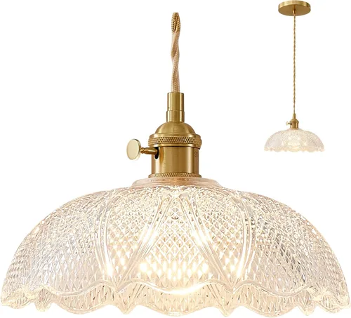 Lámpara colgante, 9.8 pulgadas, luces colgantes para isla de cocina, cable trenzado, lámpara colgante de flores, lámpara colgante vintage, lámpara