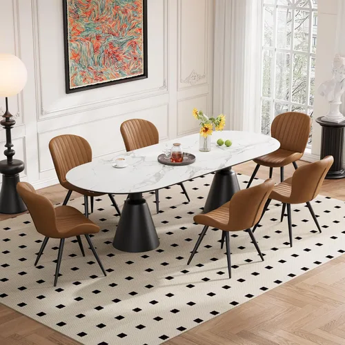Miniatura 8 de Juego de 2 sillas de comedor de tela moderna, sillas de comedor tapizadas con cojines gruesos, patas de metal, sillas de respaldo sin brazos
