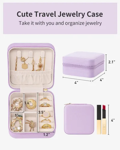 Miniatura 38 de Vlando Regalos de boda – Organizador de viaje de joyería pequeña de piel sintética, estuche de viaje para anillo, mini joyero para aretes, collar