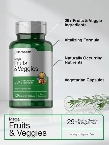 Miniatura 4 de Horbäach Suplemento Mega frutas y verduras 100 cápsulas Vegetariano, sin OMG y sin gluten