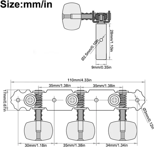 Miniatura 2 de SAPHUE 110MM Clavijas de afinación de guitarra Cabezales de máquina de afinación de 1R1L Negras Claves de afinación de guitarra clásica Barras