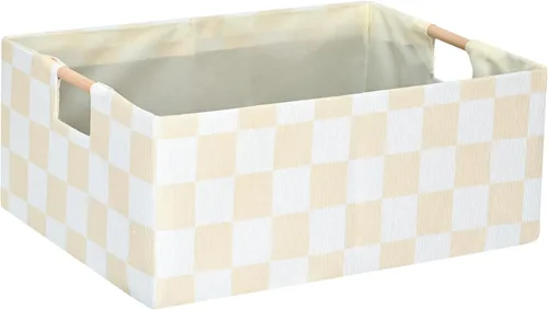 Miniatura 15 de Contenedor de almacenamiento para estantes, cestas rectangulares para armario, caja plegable con asas, color beige, cestas de estante, cajas