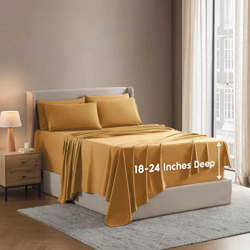 Miniatura 15 de Nestl Juego de sábanas extra profundas tamaño King, sábanas transpirables y refrescantes de 6 piezas, juego de ropa de cama de lujo con bolsillos
