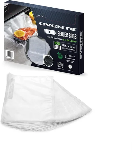 OVENTE Bolsas selladoras al vacío precortadas, 100 unidades de 8 x 12 pulgadas, resistentes para ahorro de alimentos, sin BPA para almacenamiento