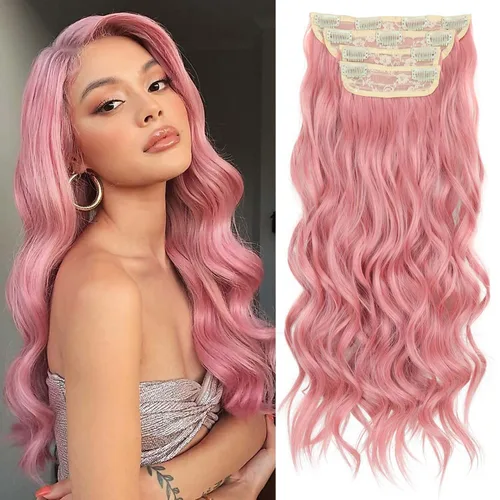 Miniatura 26 de 4 piezas de extensiones de cabello rizado con clip, color dorado oscuro, mezcla de rubio beige, sintético de 20 pulgadas de largo, extensiones