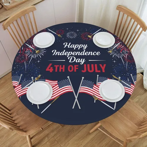 Miniatura 34 de Futterya Decorative Round Tablecloth Fitted Elastic Waterproof Table Cloth Cover Stretch Table Pad Cover for Parties Weddings Banquet Outdoor Events