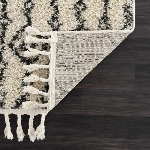 Miniatura 15 de Hauteloom, Duncans - Alfombra de estilo granja de pelo mullido para sala y dormitorio, con borlas - Beige, carbón, gris - 2 pies 7 pulgadas x 7 pies