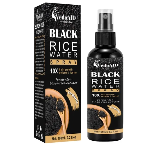 Spray de agua de arroz negro para el crecimiento del cabello, suero orgánico para el cabello con aceite de ricino y raíz de jengibre, fortalece,