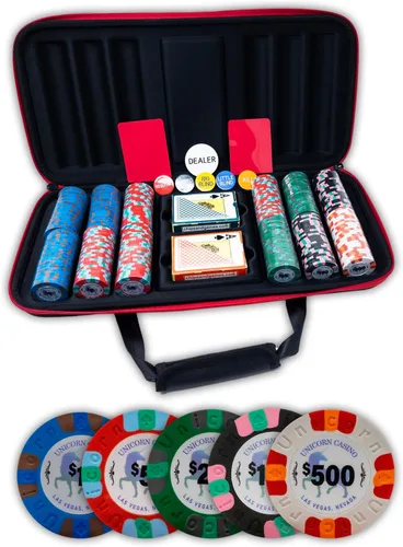 DA VINCI Unicorn All Clay - Juego de fichas de póquer con 300 fichas auténticas de casino con peso de 0.32 oz, funda suave duradera, 2 barajas de