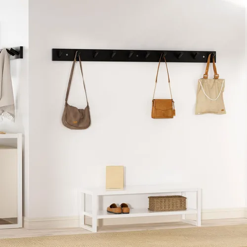 Miniatura 3 de SKOLOO - Perchero de pared de madera con 10 ganchos largos de bambú para colgar mochila, abrigo, toalla o sombrero, con 16 pulgadas de orificio a