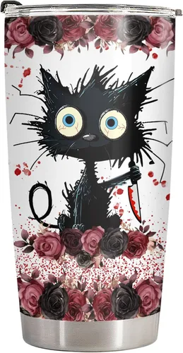Miniatura 2 de 34HD Crazy Cat - Vaso con tapa, acero inoxidable de 20 onzas con aislamiento al vacío, regalo divertido para amantes de los gatos, mujeres