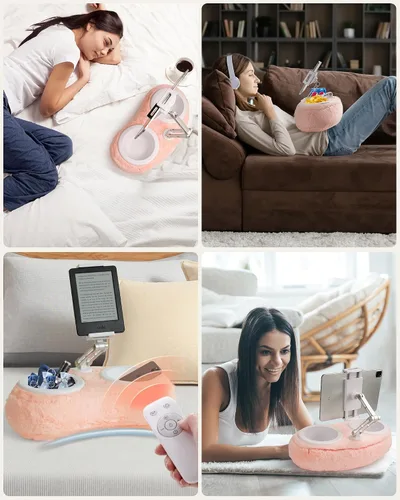 Miniatura 2 de SHUWEI Almohada para Kindle de regazo, soporte ajustable de aluminio con brazos y cuencos para aperitivos, clip giratorio de 360° para Kindle