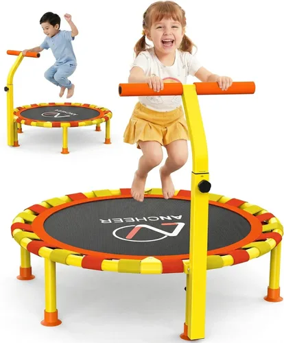 ANCHEER 38'' Toddler Trampoline with Adjustable Handle, 150lbs Capacity Mini Trampoline for Kids Ages 1-6, Foldable & Easy to Assemble,