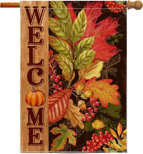 Miniatura 9 de Hexagram Banderas de Jardín de Otoño 12 x 18 pulgadas Doble Cara, Bandera de Jardín de Fútbol de Otoño para Exteriores, Banderas de Casa