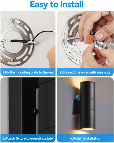 Miniatura 9 de KIZON Luces Modernas de Pared para Exteriores con Sensor de Anochecer a Amanecer, Lámpara Cilíndrica para Exteriores de Montaje en Pared con Acabado