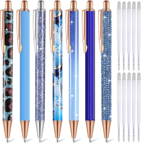Miniatura 18 de Sherr 7 bolígrafos elegantes para mujer, lindos bolígrafos de purpurina brillantes con 10 recambios de tinta negra, bonitos regalos para niñas