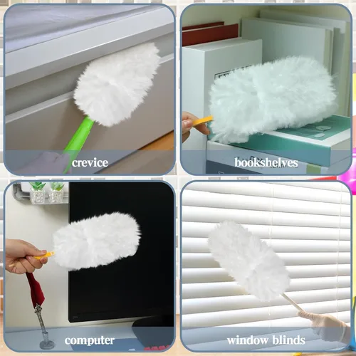 Miniatura 4 de Vesici 100 piezas de repuesto de plumero compatibles con Swiffer Dusters desechables a granel, repuesto grueso con 1 mango resistente para limpieza
