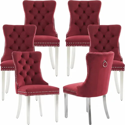 Miniatura 64 de Juego de 2 Sillas de Comedor Modernas de Mediados de Siglo, Tapizadas en Terciopelo Beige con Respaldo Acolchado, Sillas de Cocina y Comedor, Patas