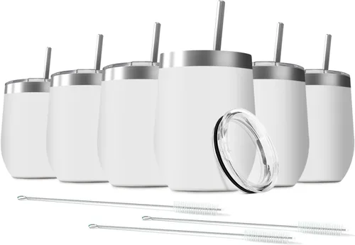 Miniatura 9 de Vaso de vino de 12 onzas con tapa con pajita, vaso de vino de acero inoxidable, vaso de vino de doble pared aislado al vacío, tazas de viaje sin