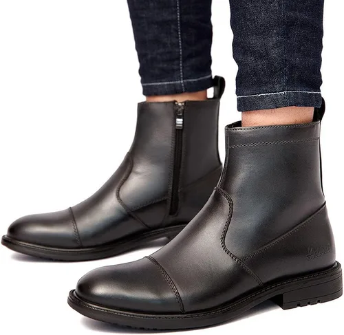 Miniatura 8 de Botas de vestir Chelsea para hombre, botas altas o medias, sin cordones, para negocios, de cuero genuino, para trabajo, uso diario, zapatos casuales