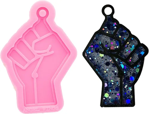 Molde de silicona brillante con forma de puño para bricolaje, llavero, colgante, arcilla polimérica, collar, joyería, molde de silicona para resina