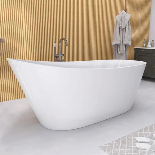 Miniatura 11 de GETPRO Bañera independiente de 51 pulgadas de profundidad, bañera independiente de acrílico de forma ovalada con desbordamiento ranurado integrado
