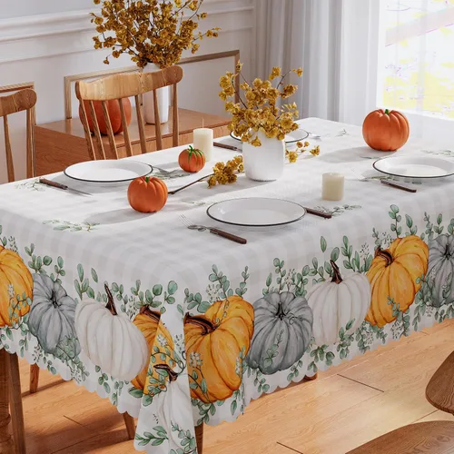 Mantel rectangular de otoño de 52 x 70 pulgadas, decoración de otoño para el hogar, decoración de calabaza impermeable para decoración de temporada