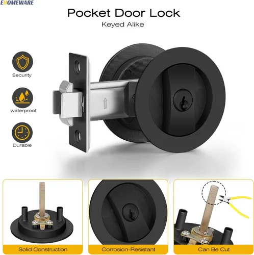 Miniatura 5 de EHOMEWARE 1 paquete de herrajes para puerta de bolsillo negro mate, manijas de puerta de bolsillo empotradas, cerradura de puerta de bolsillo