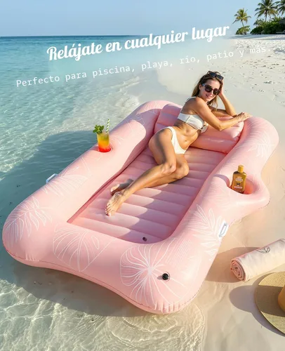 Miniatura 6 de HeySplash Inflatable Tanning Pool Lounger Float, Suntan Tub for Adults, Blow Up Sunbathing Pool with Integrated Pillow and Cup Holder, Heavy Duty
