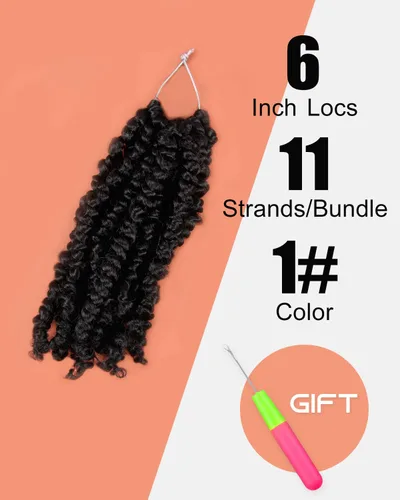 Miniatura 2 de Pelo Passion Twist de 6 pulgadas, trenzas de ganchillo cortas pretrenzadas, paquete de 8 paquetes (1#/negro azabache)