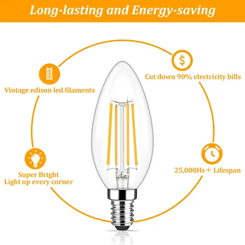 Miniatura 4 de Brightever Bombillas LED E12 de Candelabro Regulables Equivalentes a 60W, Paquete de 5 Bombillas B11 de 6W para Candelabro, 620Lm 2700K Blanco 60w