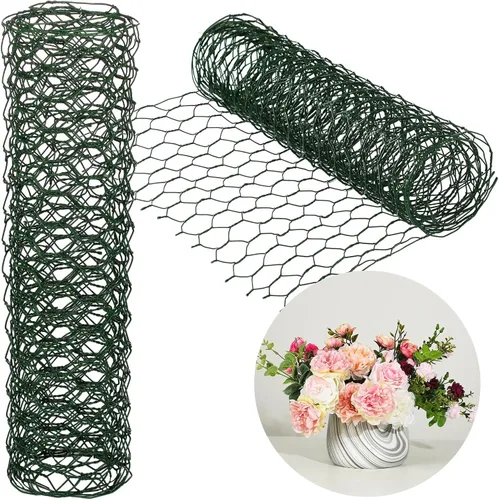 Amylove Paquete de 2 alambres de pollo para arreglos florales, malla de alambre de pollo de 0.6 pulgadas, alambres hexagonales galvanizados