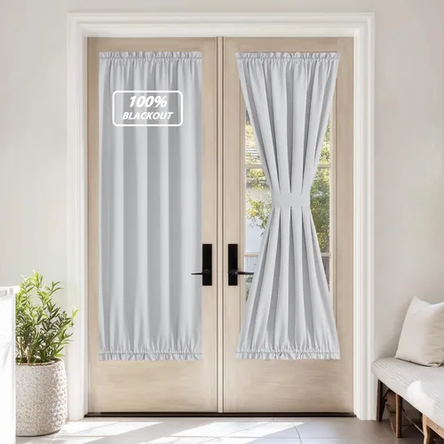 Miniatura 240 de NICETOWN Cortinas opacas unicolor con aislamiento térmico para puerta francesa, granja, oscurecimiento de habitación, puertas y ventanas de Marrón