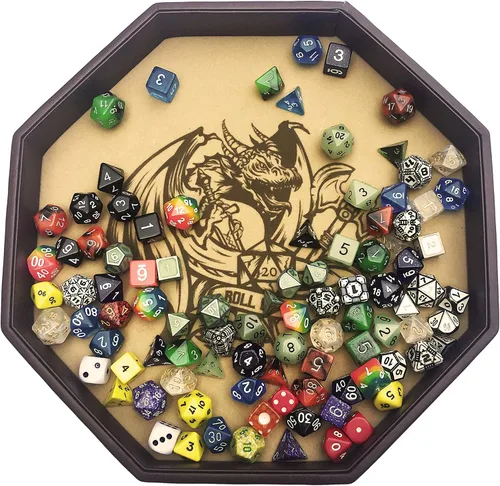 Miniatura 6 de Fantasydice - ROLL OR DIE- Bandeja de dados - Octágono de 11.5 pulgadas - para dados, juegos de mesa, juegos de mesa como D&D (DND) 3.5 y 5e, Call