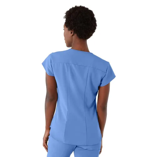 Miniatura 2 de ave. Camiseta médica Monroe con cuello en V y dos bolsillos para mujer, color azul Ceil, talla M