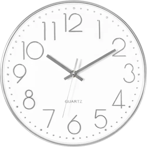 Miniatura 18 de Foxtop Reloj de pared negro de 12 pulgadas, silencioso, sin tictac, de cuarzo, funciona con pilas, reloj redondo fácil de leer para oficina, aula