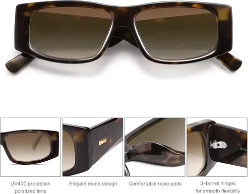 Miniatura 58 de SOJOS Gafas de sol polarizadas rectangulares Y2K de moda para mujeres y hombres, gafas de sol rave de diseñador de moda SJ2228