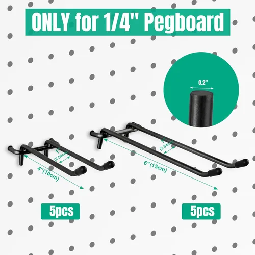 Miniatura 2 de G.CORE 10 Pack Pegboard Hooks, Peg Board Tool Utility Hooks & Hangers Fit 1/4" Pegboards, Heavy Duty Metal Peg Board Shelving Hooks, Wall Organizers