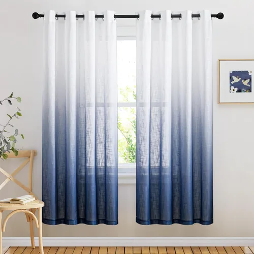 Miniatura 14 de NICETOWN Cortinas de lino sintético degradado para sala de estar, estilo noble con ojales, cortinas semitransparentes para niños, cortinas de Morado