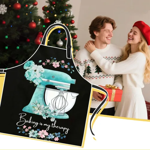 Miniatura 8 de ANNA QUEEN Delantal con 2 bolsillos impermeable para mujeres y hombres, estampado floral ajustable para cocina, hornear, barbacoa